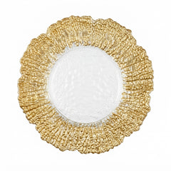 Plato Base de Cristal con Borde Tallado Dorado (32 cm)