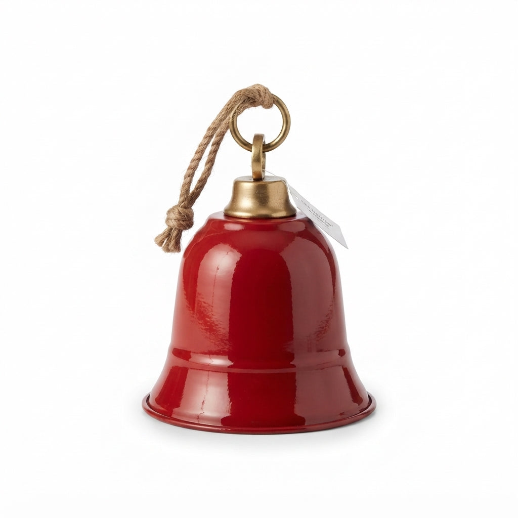 Campana Navideña Colgante 25cm Rojo y Dorado con Cuerda rústica