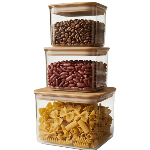 Recipiente Set x3 Premium de Acrílico con Tapa natural Hermética