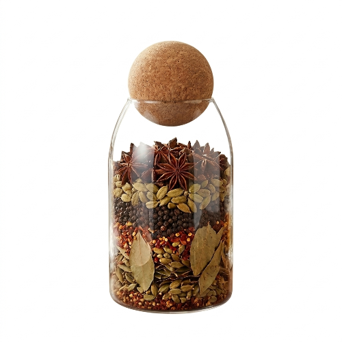 Recipiente de Vidrio Premium con Tapa de Corcho Esférica - Estilo Nórdico 450ML