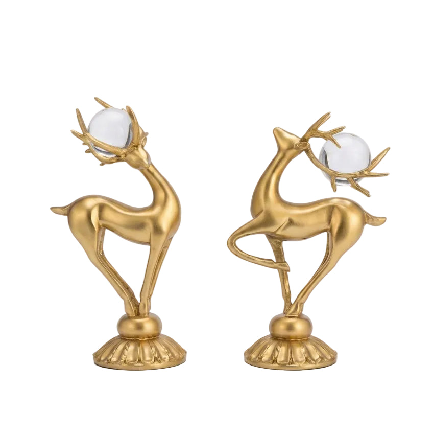 Renos Decorativos Dorados con Esfera de Cristal