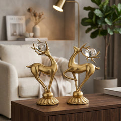 Renos Decorativos Dorados con Esfera de Cristal