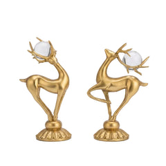 Renos Decorativos Dorados con Esfera de Cristal