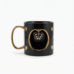 Mug Negro Con Corazones Dije Mariposa