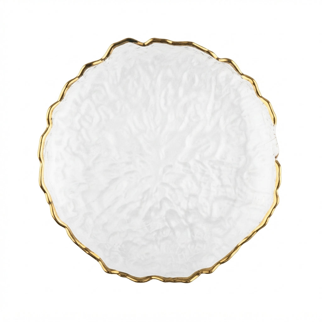Plato Base de Cristal con Borde Tallado Dorado (32 cm)
