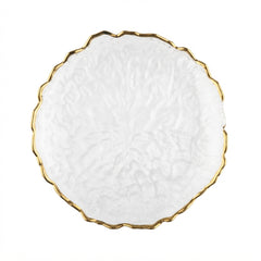 Plato Base de Cristal con Borde Tallado Dorado (32 cm)