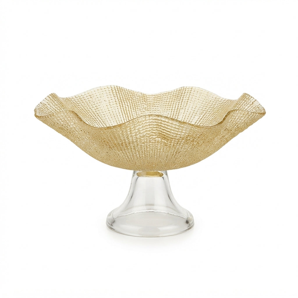 Frutero / Centro de Mesa de Vidrio Texturizado Dorado (30 cm)