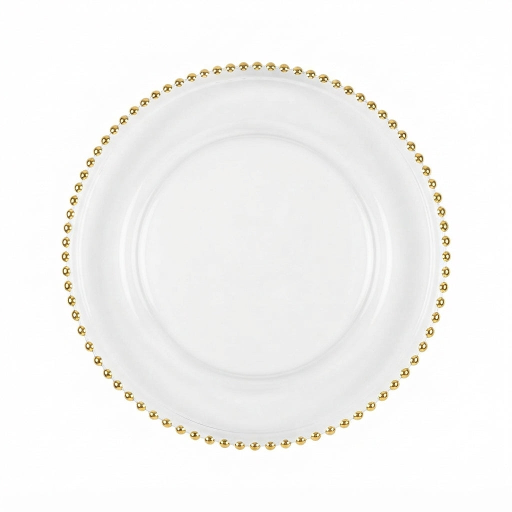Plato Base de Cristal con Borde Tallado Dorado (32 cm)