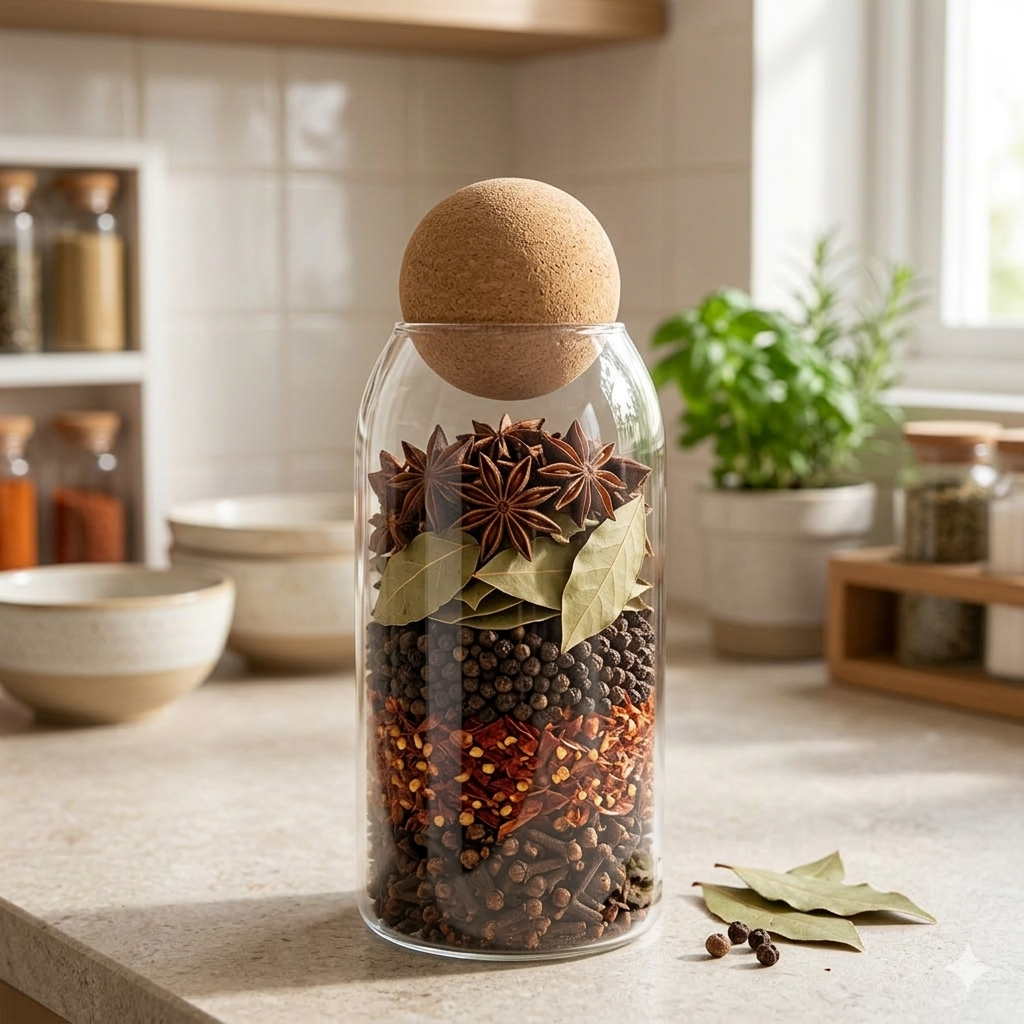 Recipiente de Vidrio Premium con Tapa de Corcho Esférica - Estilo Nórdico 1400ML