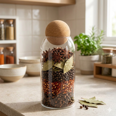 Recipiente de Vidrio Premium con Tapa de Corcho Esférica - Estilo Nórdico 1400ML