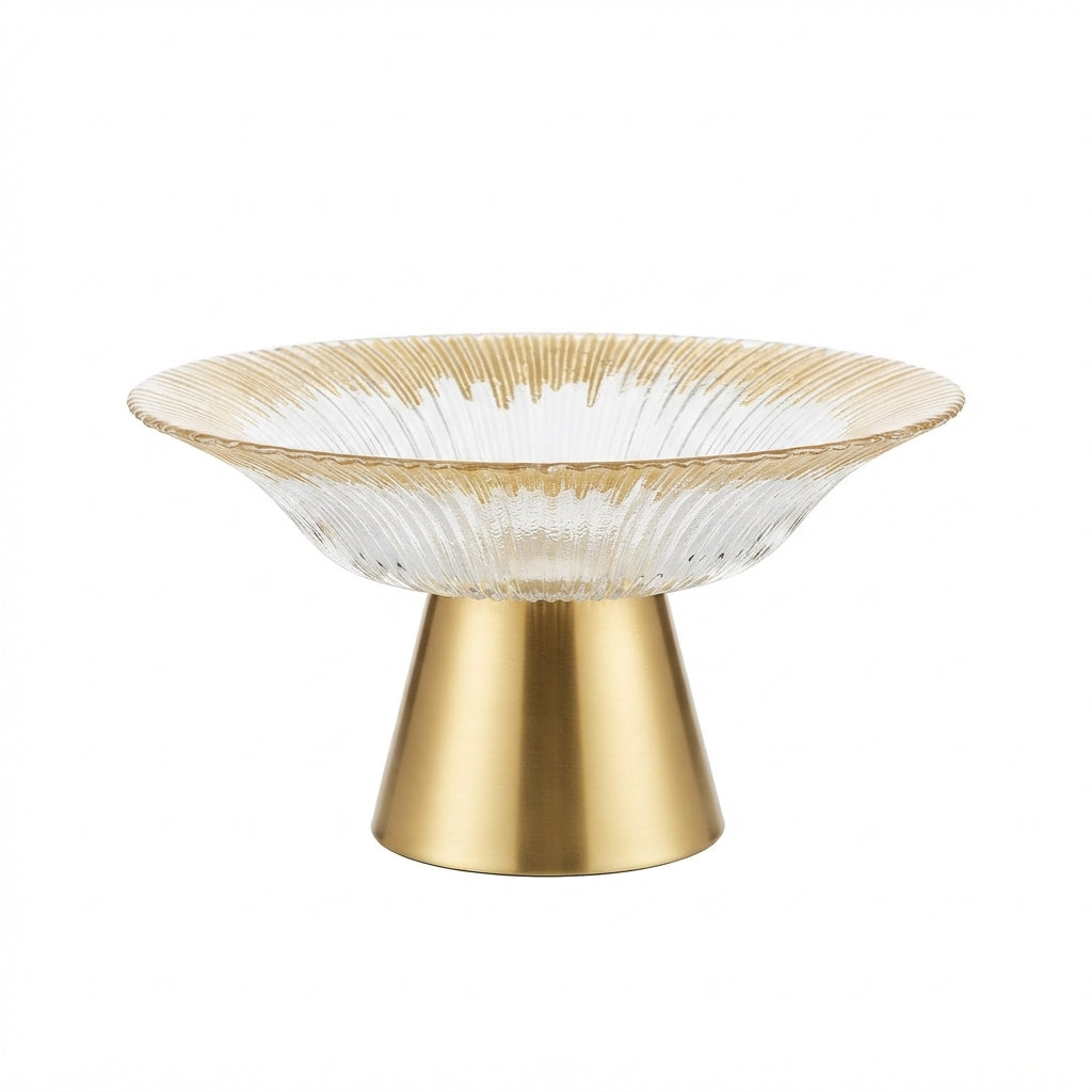 Frutero / Centerpiece de Vidrio con Base Metálica Dorada (25 cm)