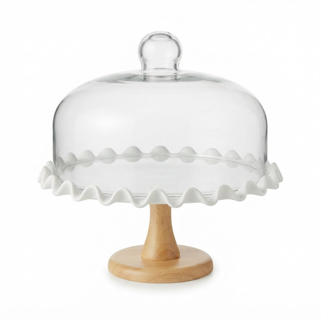 Base Para Postre Ceramica Con Cupula de Vidrio