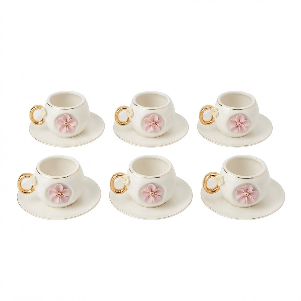 Set de Pocillos con Flor Rosa Pastel (6 Puestos)