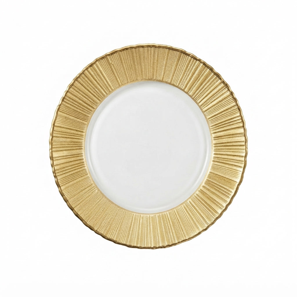 Plato Base de Cristal con Borde Tallado Dorado (32 cm)
