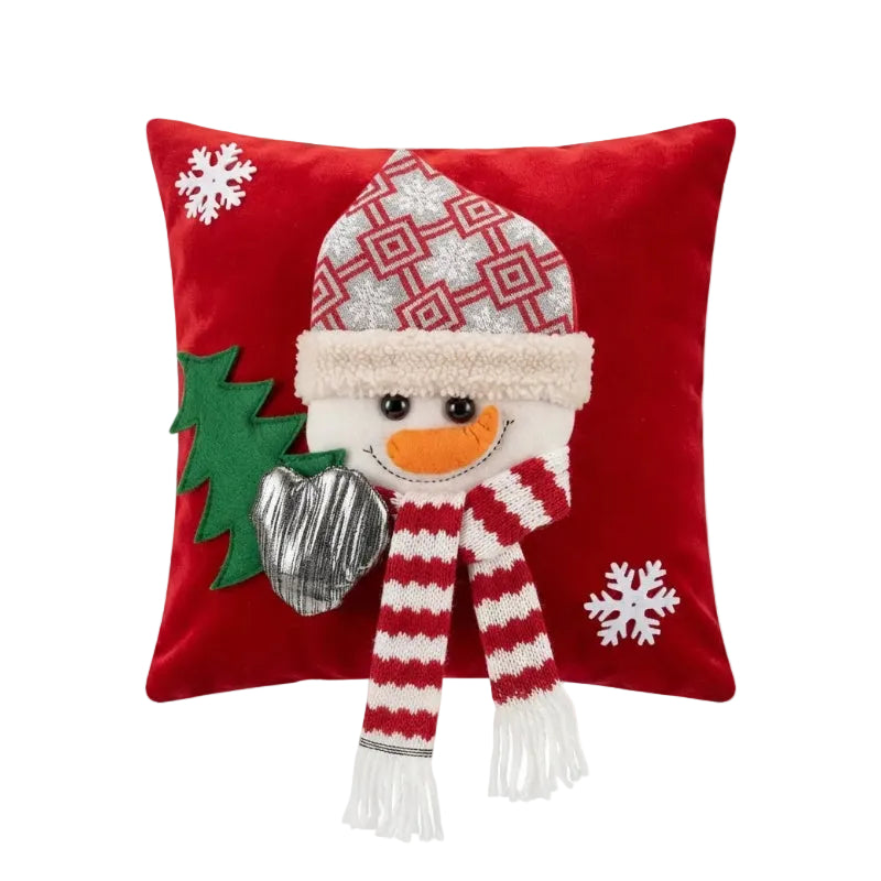 Forro de Cojín Navideño 3D de Muñeco de Nieve con Guante Plateado y Bufanda 42x42cm