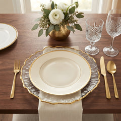 Plato Base de Cristal con Borde Tallado Dorado (32 cm)