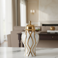 Jarron con Tapa de Patrón Geométrico 34x18