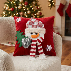 Forro de Cojín Navideño 3D de Muñeco de Nieve con Guante Plateado y Bufanda 42x42cm