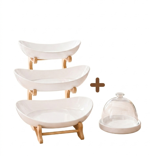 Combo Harmony: Organizador Triple Bandeja de Policarbonato + Mini Postrera con Domo