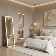 Espejo de Piso o Para Colgar con Iluminación LED y Marco Dorado 150x40cm
