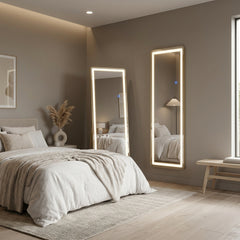 Espejo de Piso o Para Colgar con Iluminación LED y Marco Dorado 160x50cm