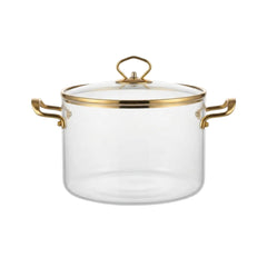 Olla de Vidrio con Detalles en Acero Dorado (3.5 Litros)