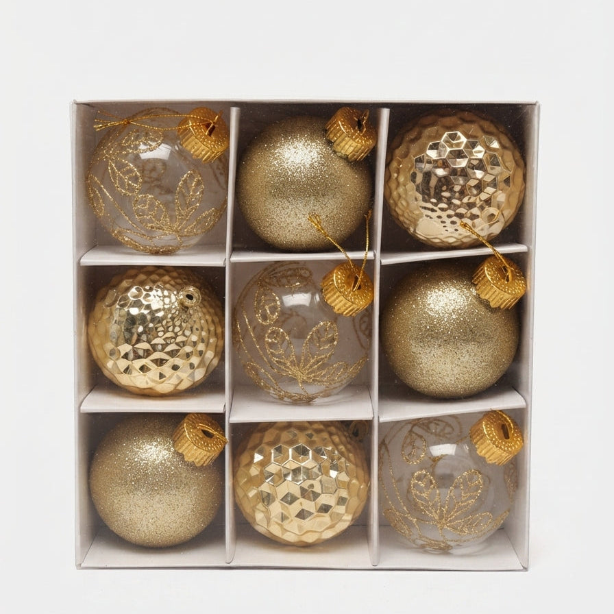 Set de 9 Esferas Navideñas Doradas Variadas