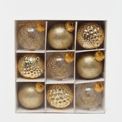 Set de 9 Esferas Navideñas Doradas Variadas