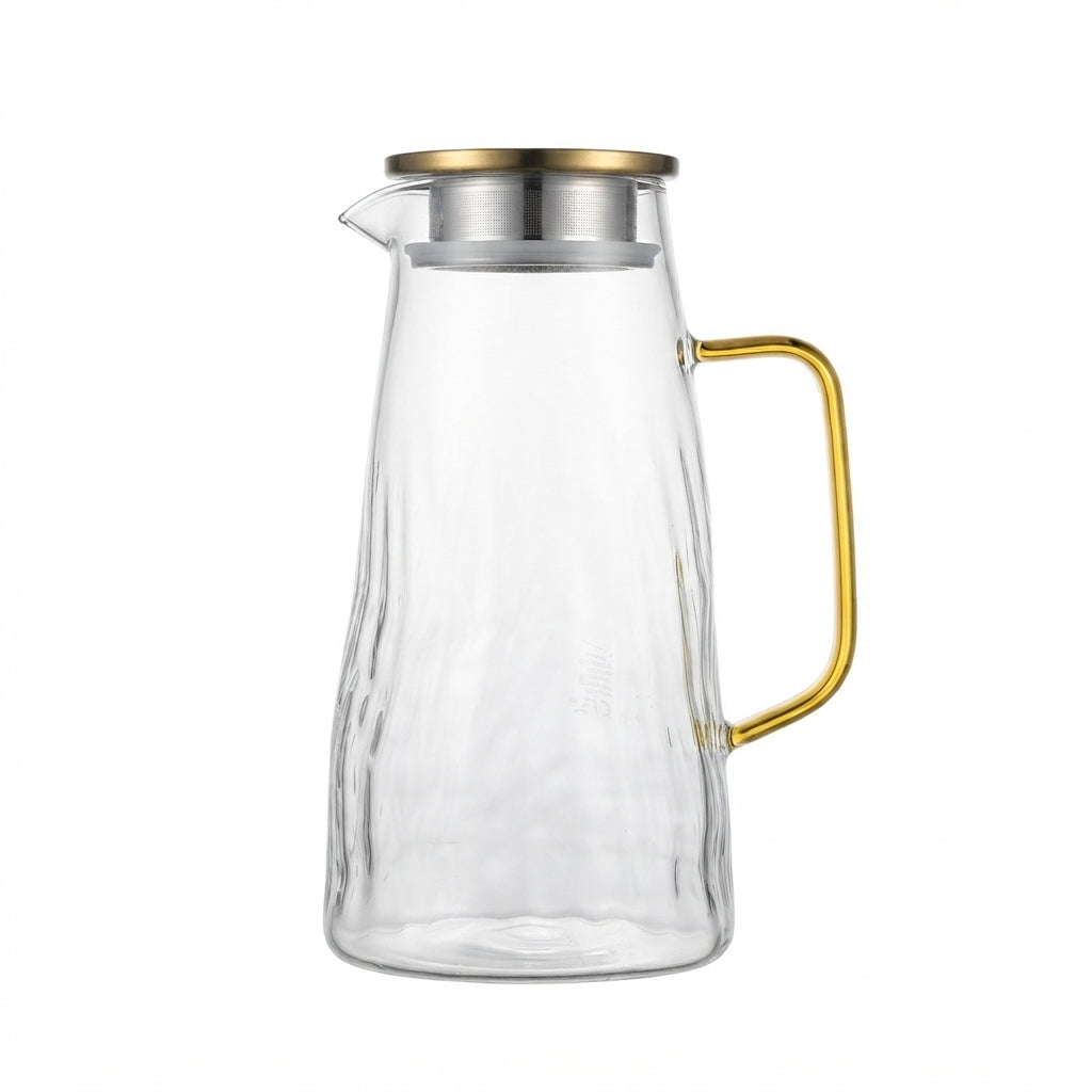 Jarra de Vidrio Elegante con Tapa Dorada (1.5 Litros)