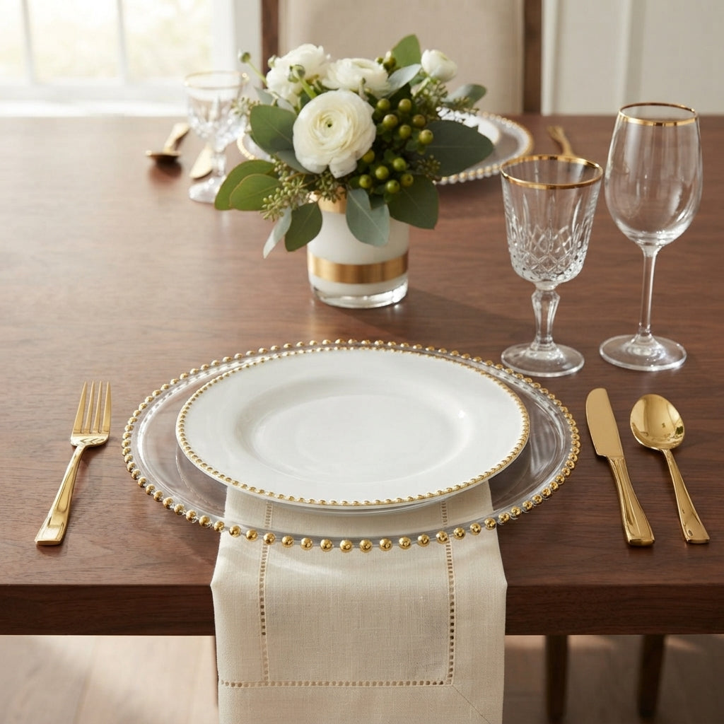 Plato Base de Cristal con Borde Tallado Dorado (32 cm)