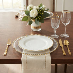 Plato Base de Cristal con Borde Tallado Dorado (32 cm)