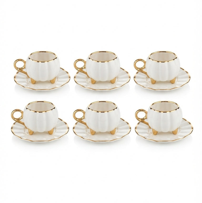Set de Pocillos Estilo Calabaza con Patitas y Bordes Dorados (6 Puestos)