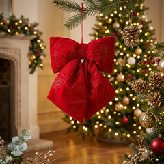 Lazo navideño de terciopelo rojo con escarcha 32x42cm