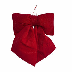 Lazo navideño de terciopelo rojo con escarcha 32x42cm