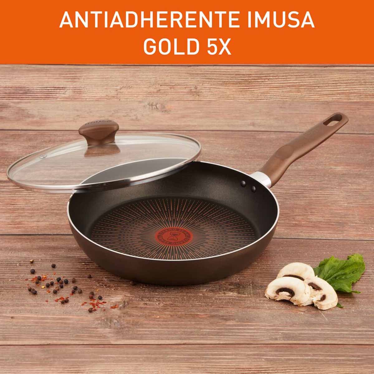 Sartén IMUSA Gold 5X 20cm Antiadherente Tapa de Vidrio