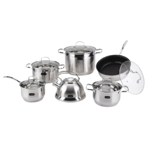 Bateria 12 Piezas Acero Inoxidable Con Tetera