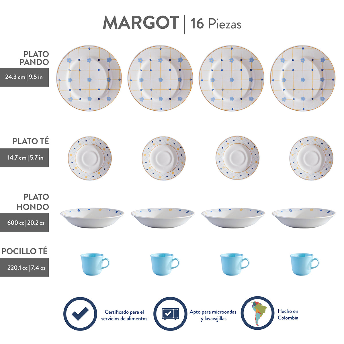 Vajilla Corona Margot 4 Puestos 16 Piezas