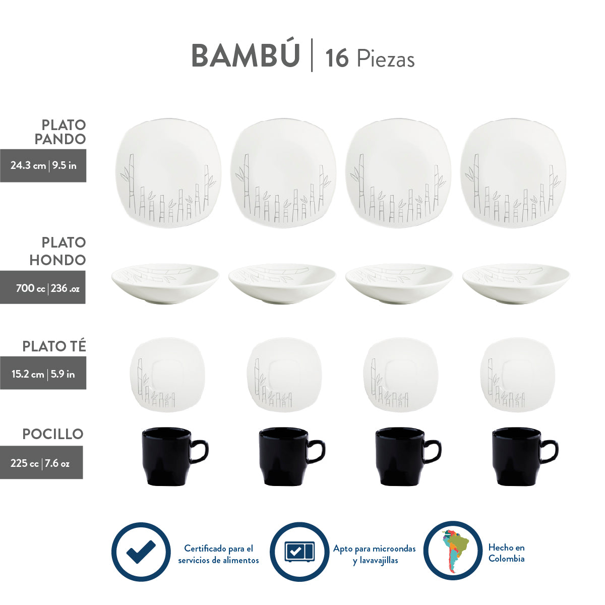 Vajilla  Bambú 4 puestos 16 piezas Corona