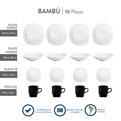 Vajilla  Bambú 4 puestos 16 piezas Corona