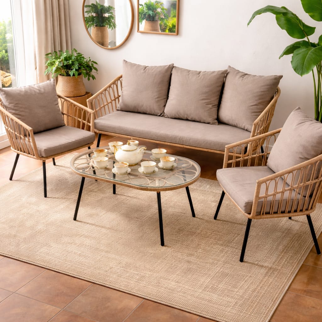 Sala Estilo Rattan Beige