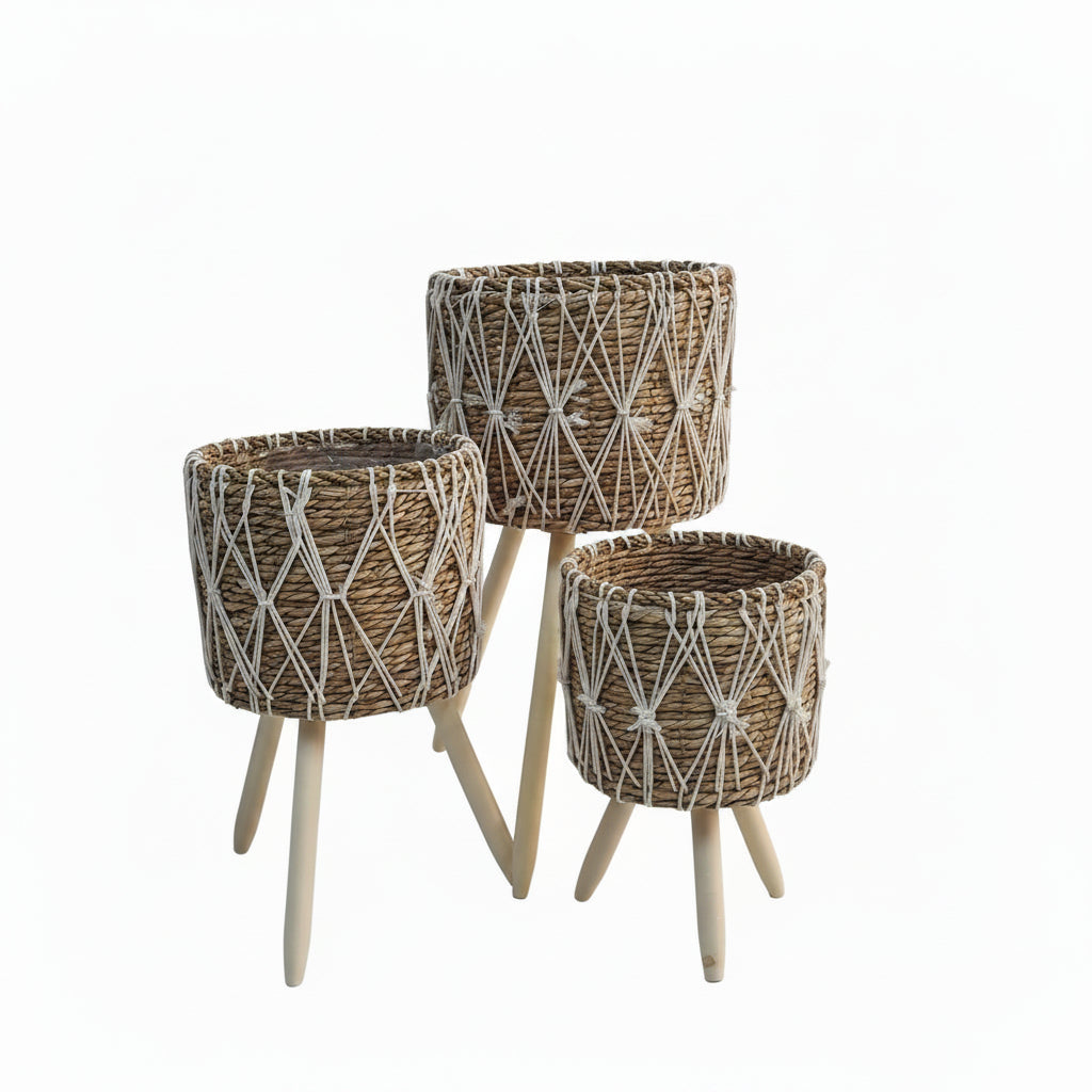 Set de 3 Materas Tejidas con Patas de Palo