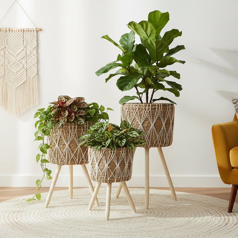 Set de 3 Materas Tejidas con Patas de Palo