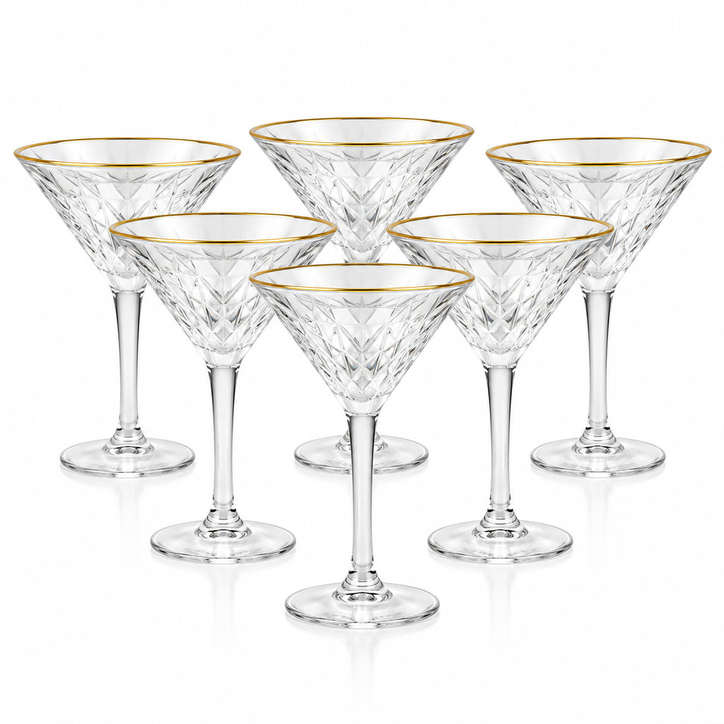 Set x6 Copas de Martini con Borde Dorado