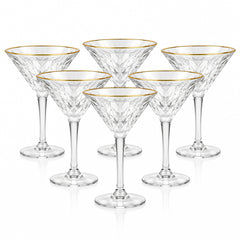 Set x6 Copas de Martini con Borde Dorado