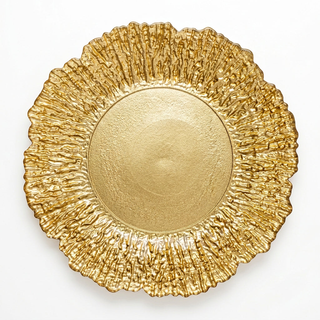 Plato Base de Cristal Dorado con Borde Tallado (32 cm)