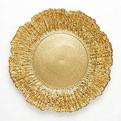Plato Base de Cristal Dorado con Borde Tallado (32 cm)