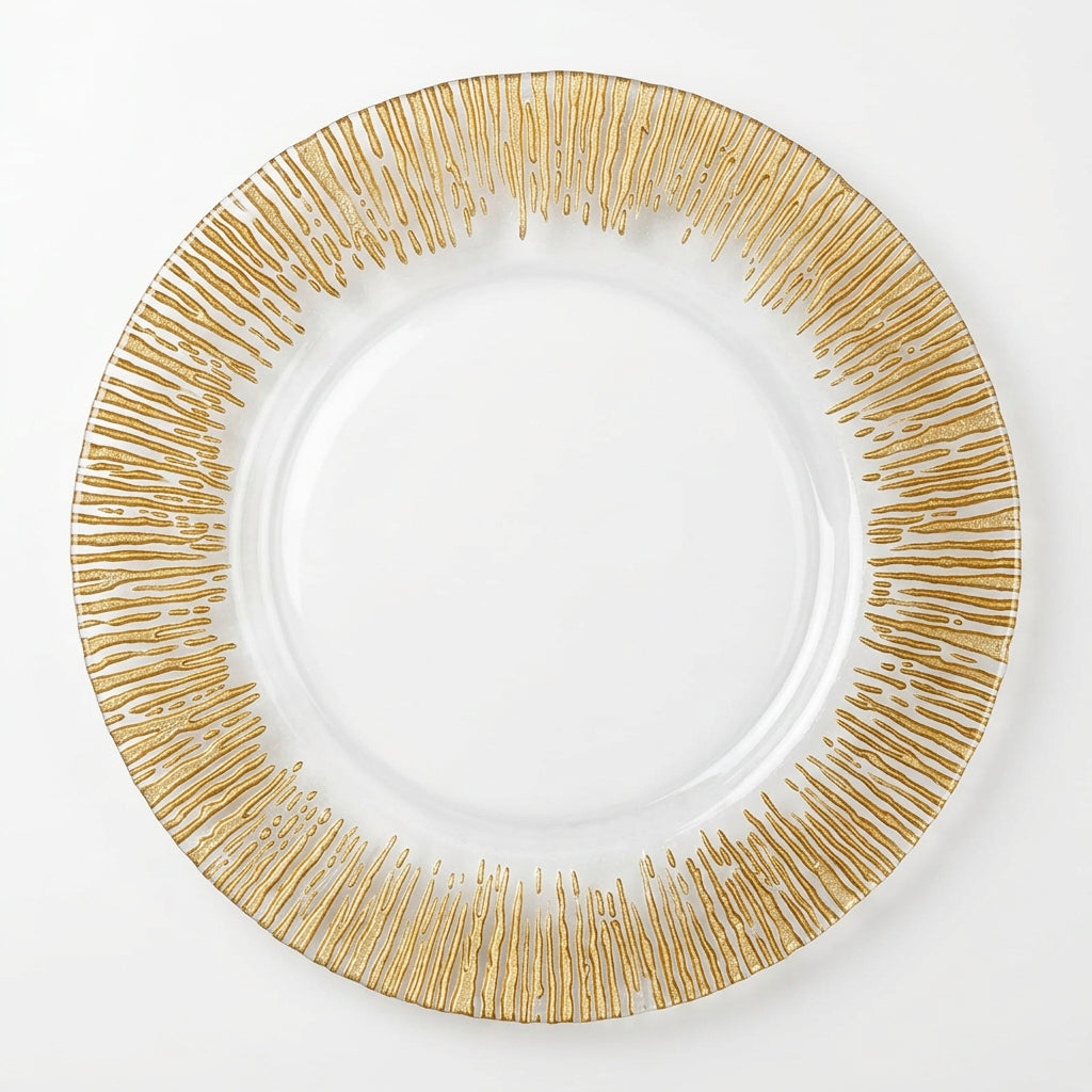Plato Base de Vidrio Borde Dorado Lluvia / Textura – 32 cm