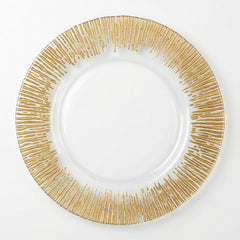 Plato Base de Vidrio Borde Dorado Lluvia / Textura – 32 cm