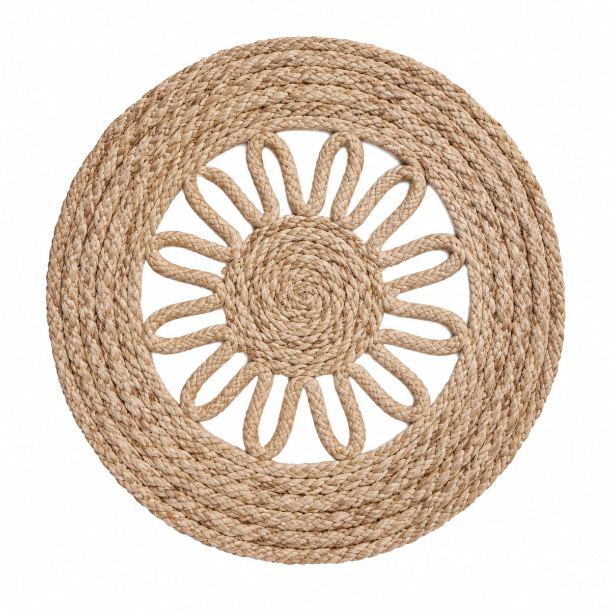 Individual Redondo en Yute Natural con Diseño Calado Sol – 35 cm