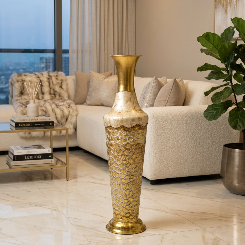 Florero de Piso Dorado Texturizado 67x18cm